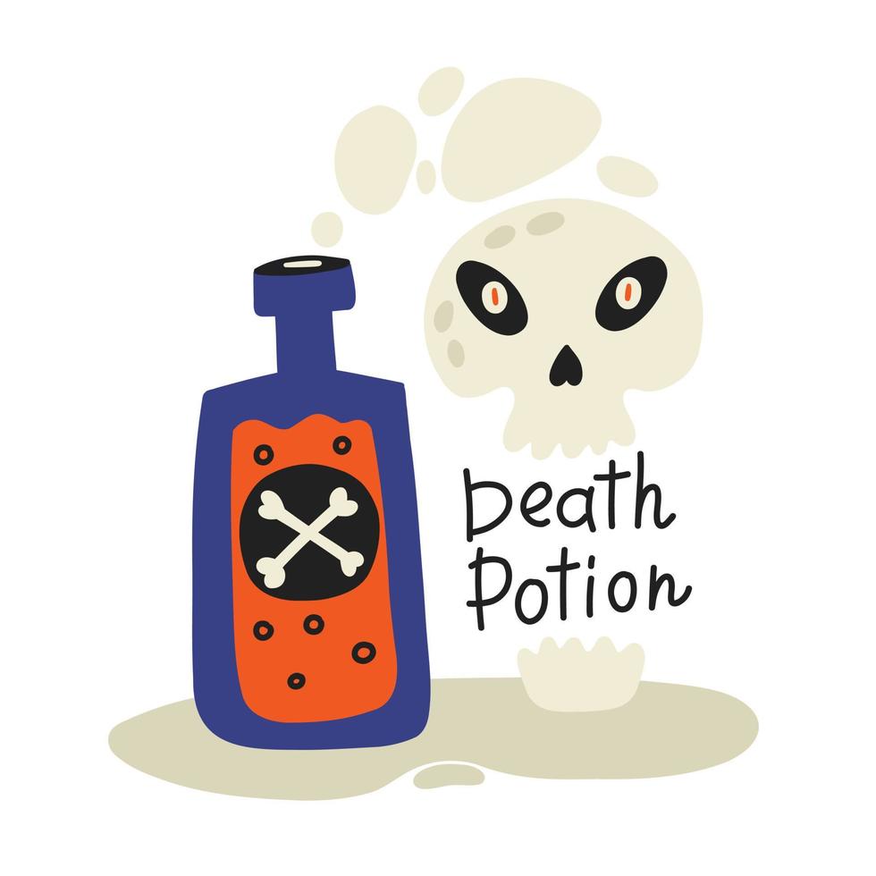 Bottle emitting death potion smoke in the shape of skull vector