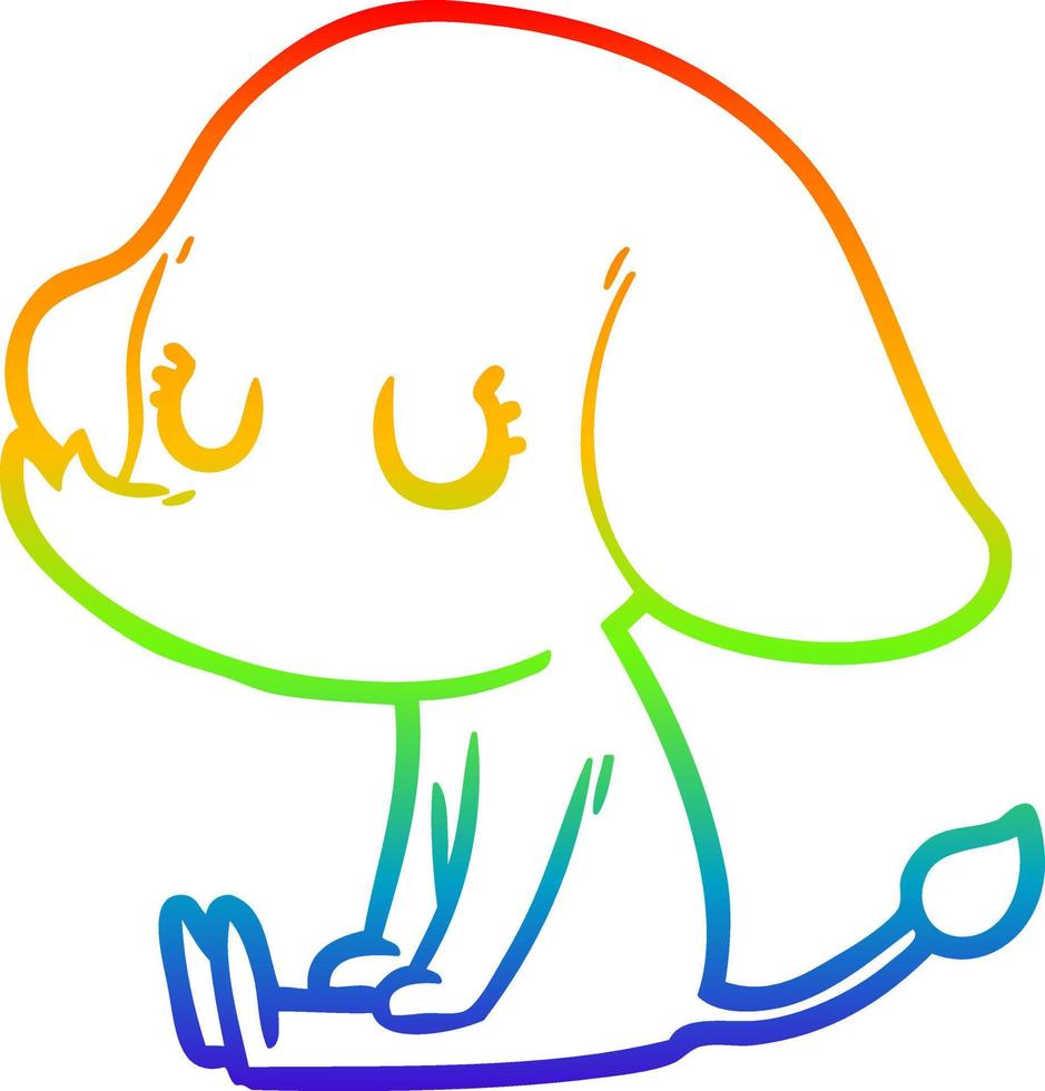 rainbow gradient line drawing cute cartoon elephant vector