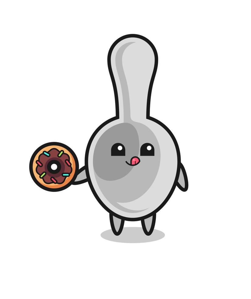 ilustración de un personaje de cuchara comiendo un donut vector