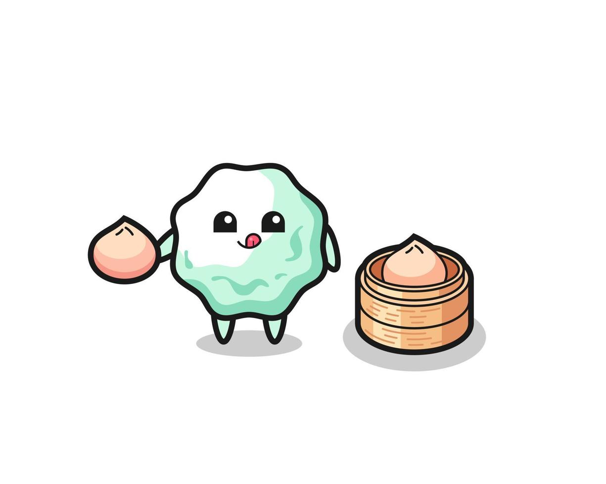 cute chewing gum character eating steamed buns vector