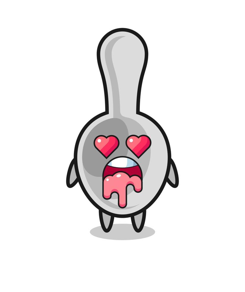 the falling in love expression of a cute spoon with heart shaped eyes vector