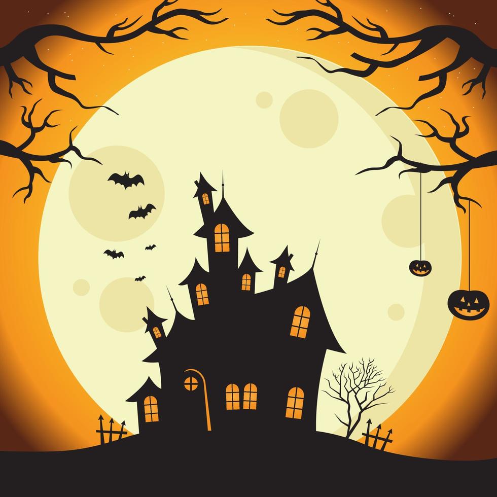 Spooky Halloween Night, haunted castle, EPS 10 vector illustration
