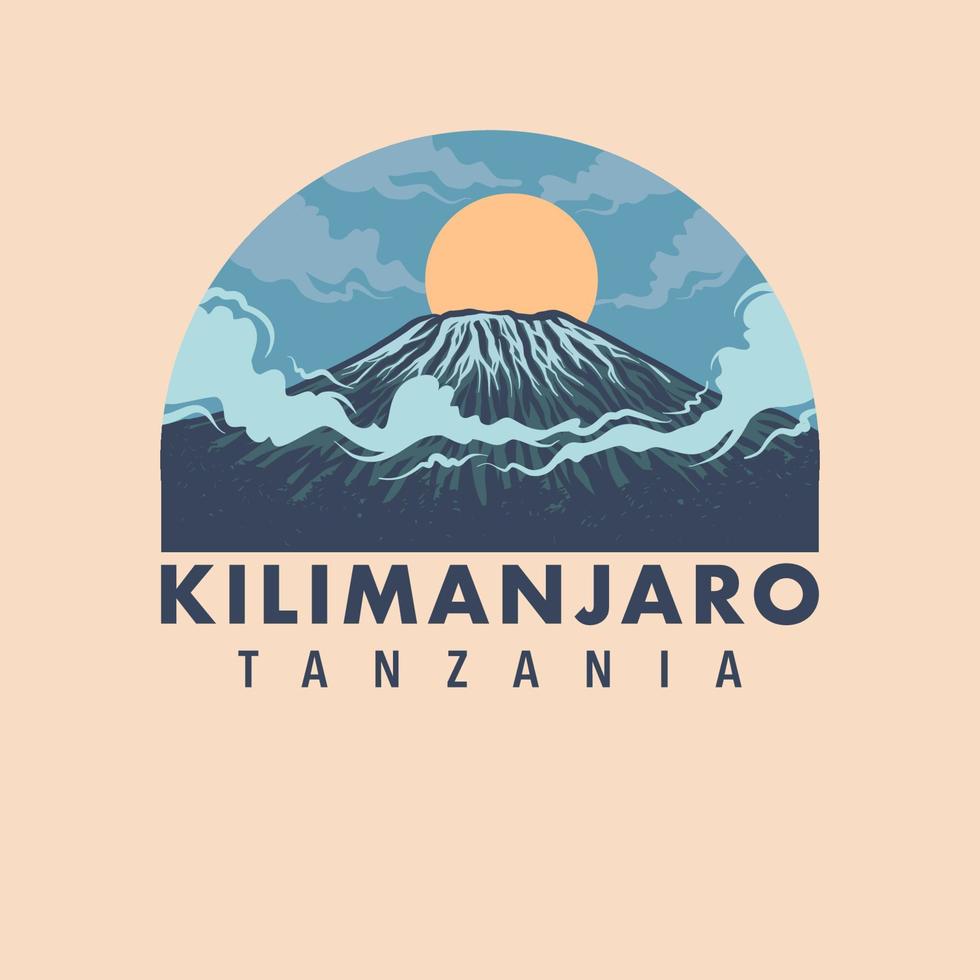 Mount Kilimanjaro in Africa Tanzania, hand drawn line style with digital color vector