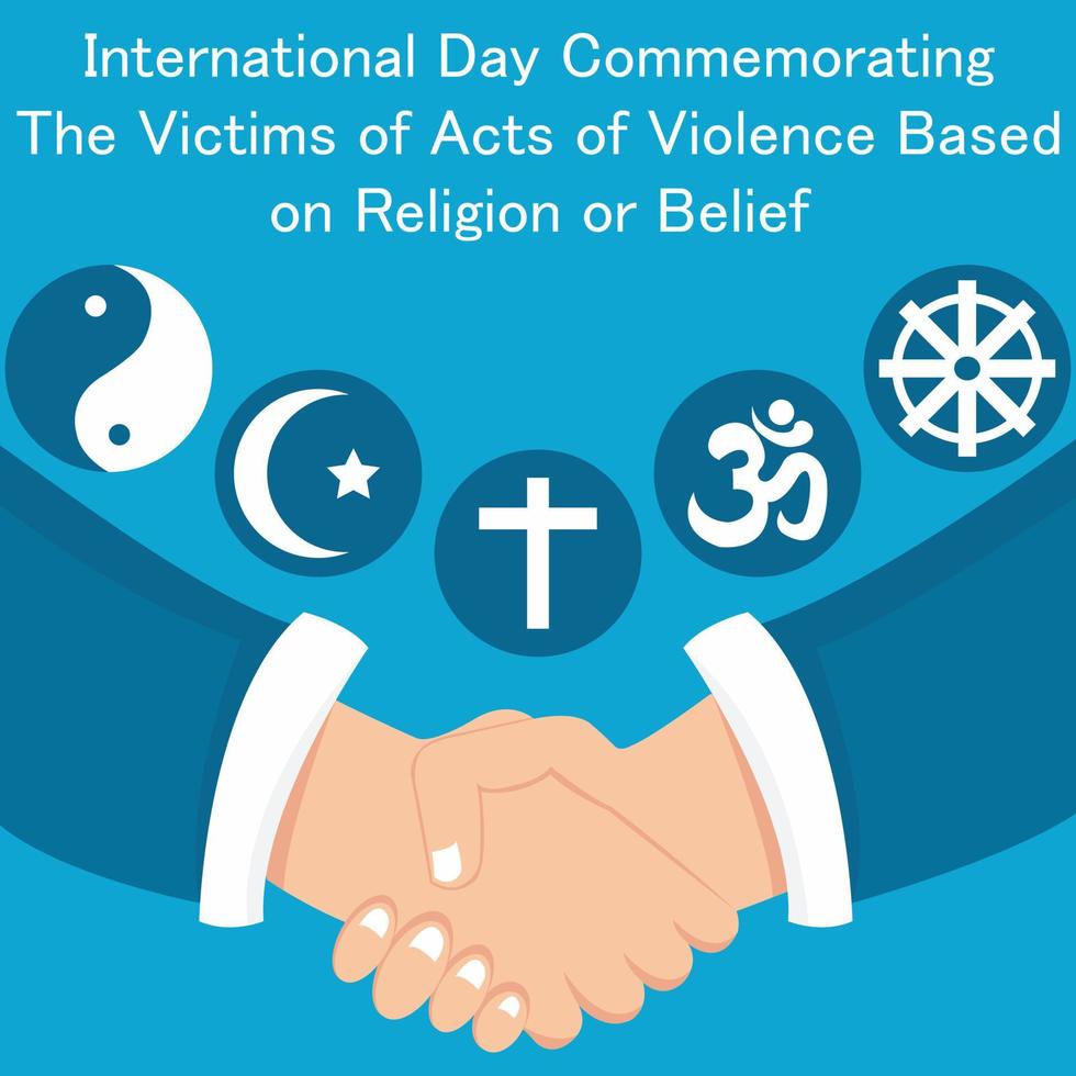 illustration vector graphic of hands shaking each other, displaying religious symbols, perfect for international day, celebrate, religion, greeting card, etc.