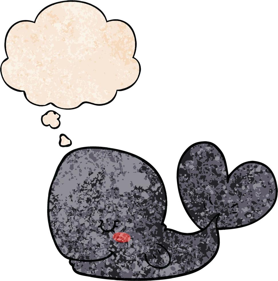 cartoon whale and thought bubble in grunge texture pattern style vector