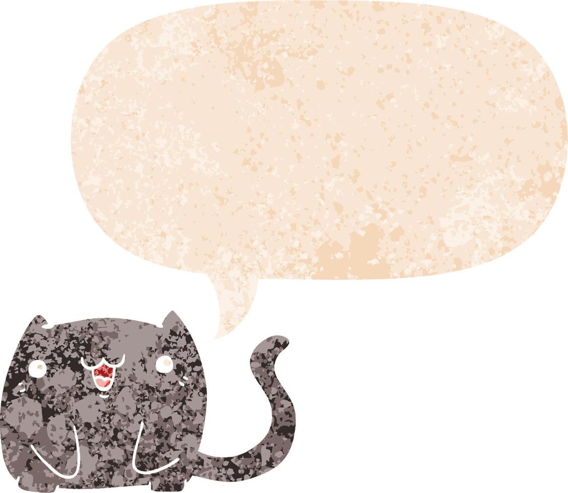 cartoon cat and speech bubble in retro textured style vector