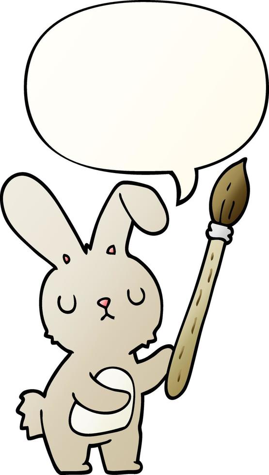 cartoon rabbit and paint brush and speech bubble in smooth gradient style vector