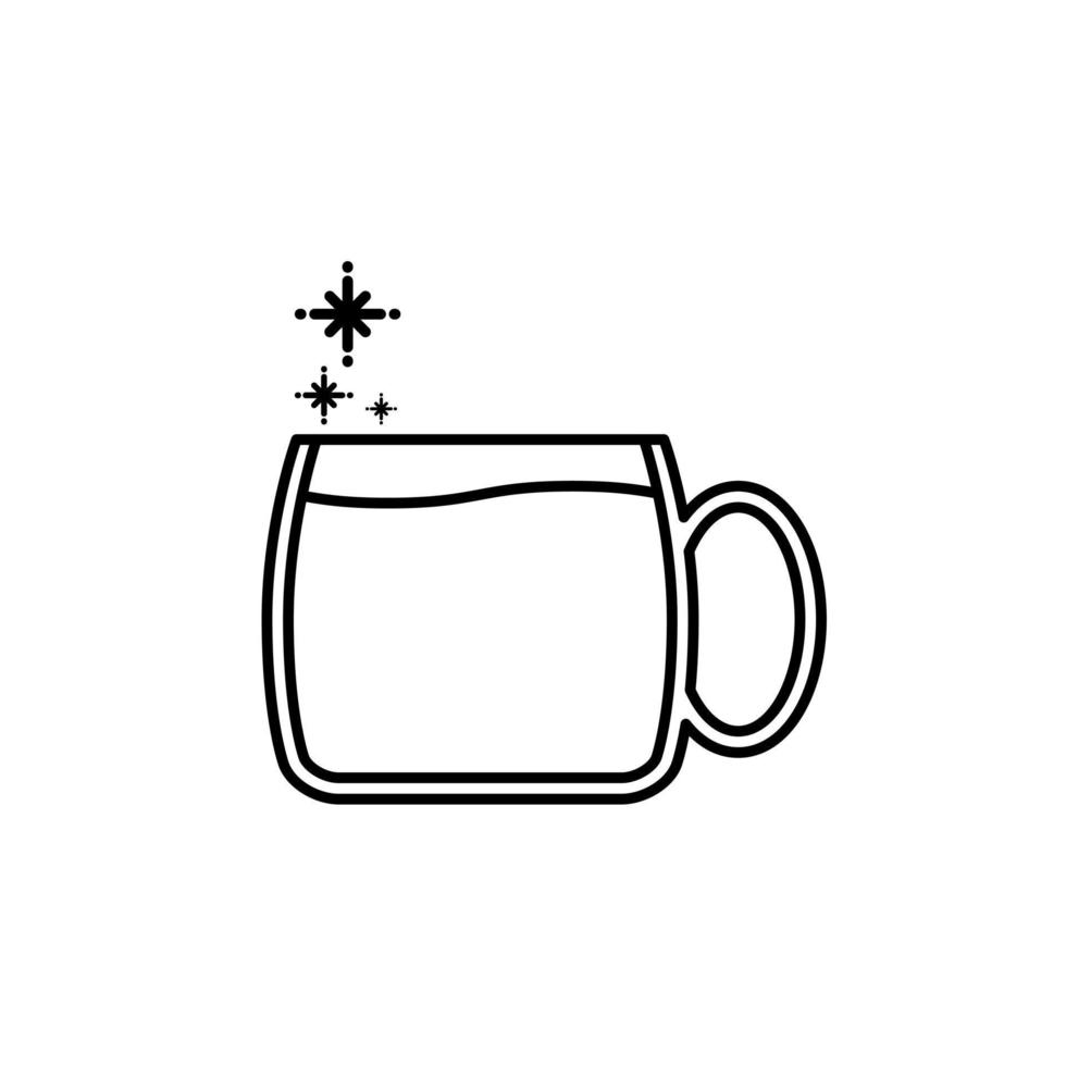 tea or coffee mug cup glass icon with cold water on white background. simple, line, silhouette and clean style. black and white. suitable for symbol, sign, icon or logo vector