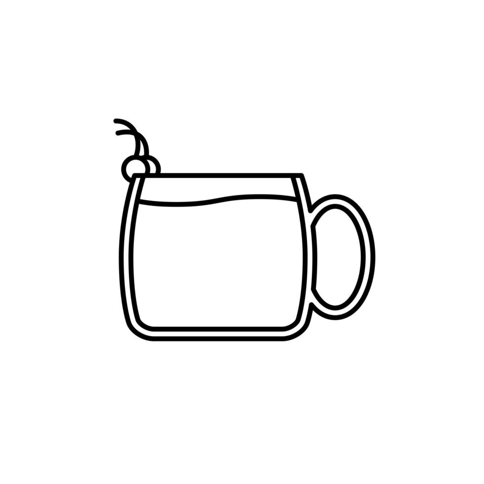 tea or coffee mug cup glass icon with cherry on white background. simple, line, silhouette and clean style. black and white. suitable for symbol, sign, icon or logo vector