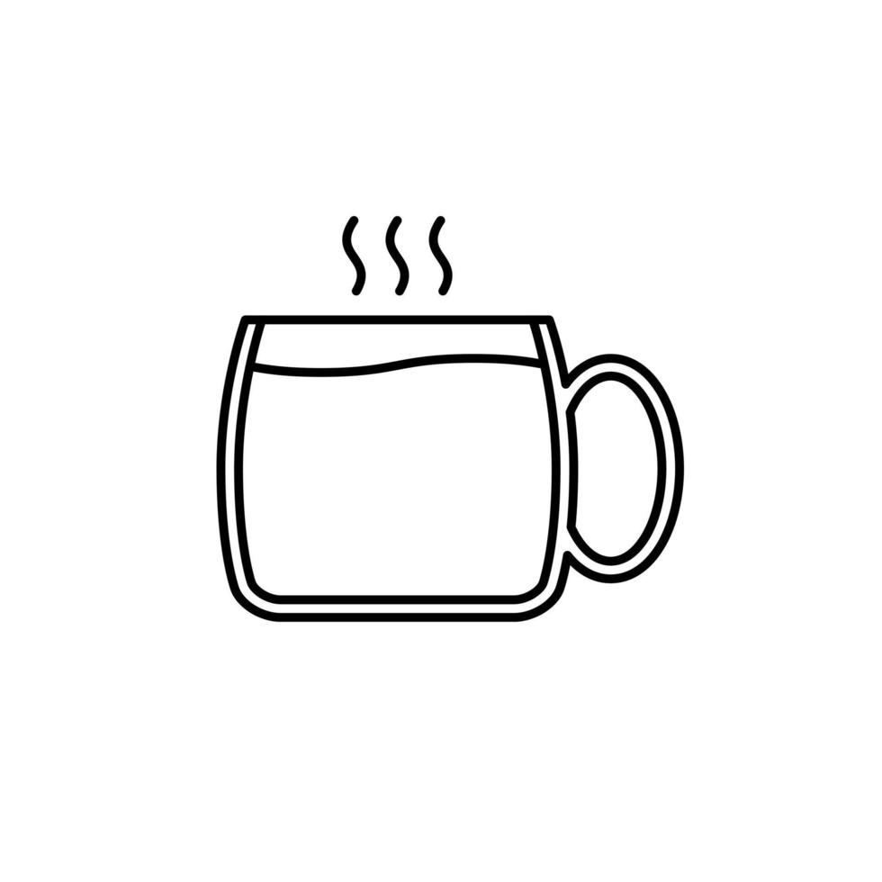 taza de té o café taza icono de vidrio con agua caliente sobre fondo blanco. simple, línea, silueta y estilo limpio. en blanco y negro. adecuado para símbolo, signo, icono o logotipo vector