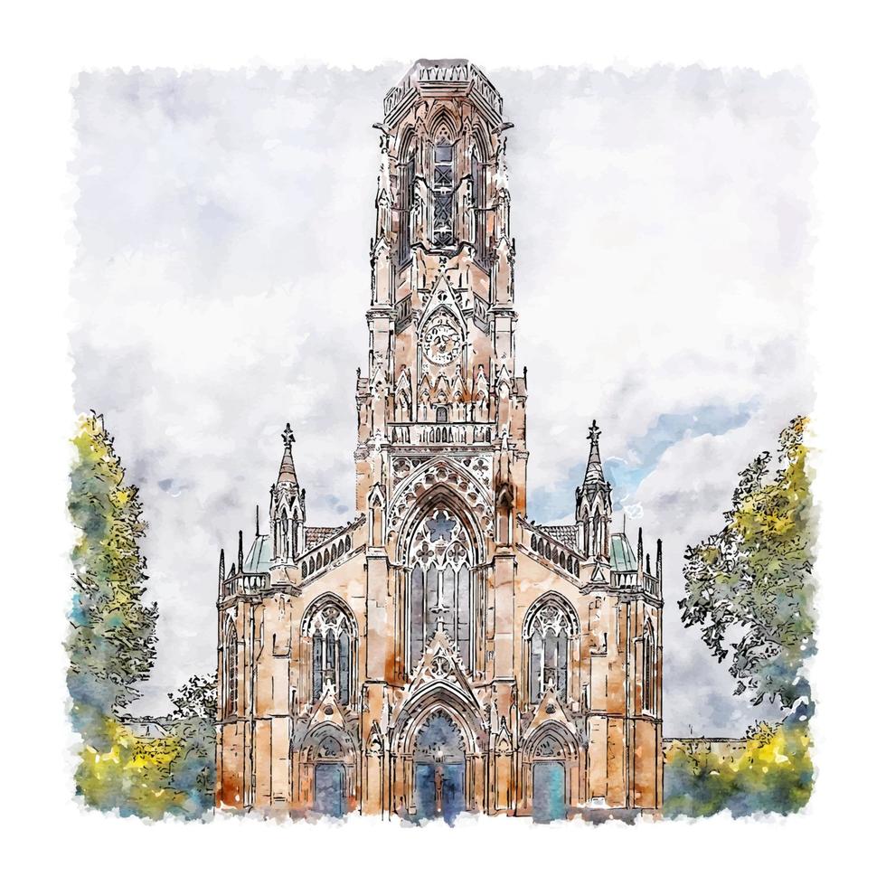Stuttgart Germany Watercolor sketch hand drawn illustration vector