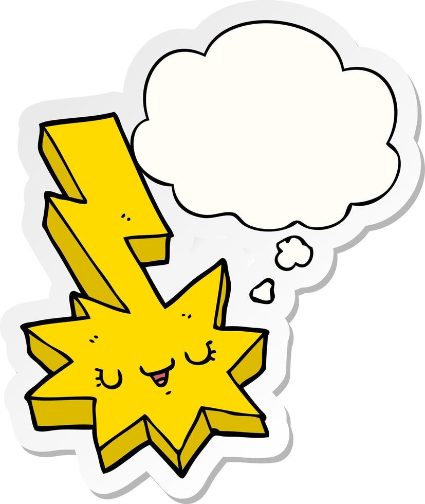 cartoon lightning strike and thought bubble as a printed sticker vector