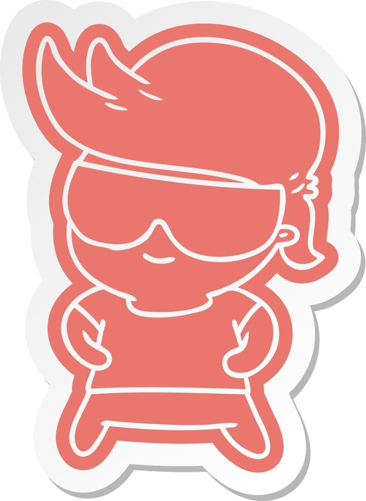 cartoon sticker kawaii kid with shades vector