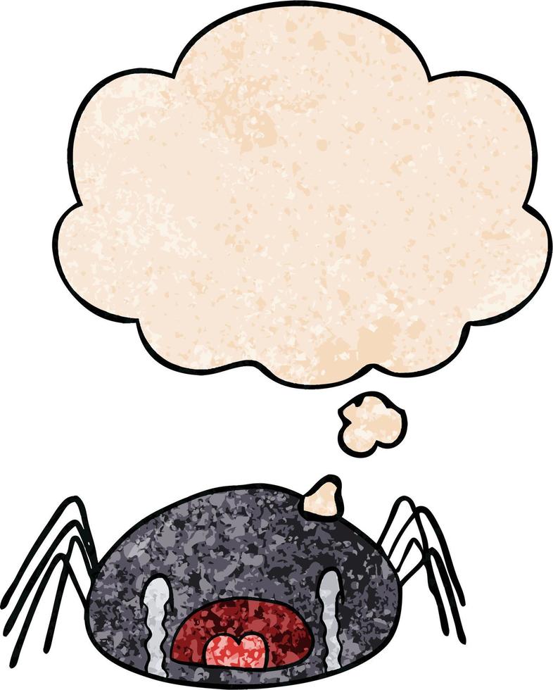 cartoon crying spider and thought bubble in grunge texture pattern style vector