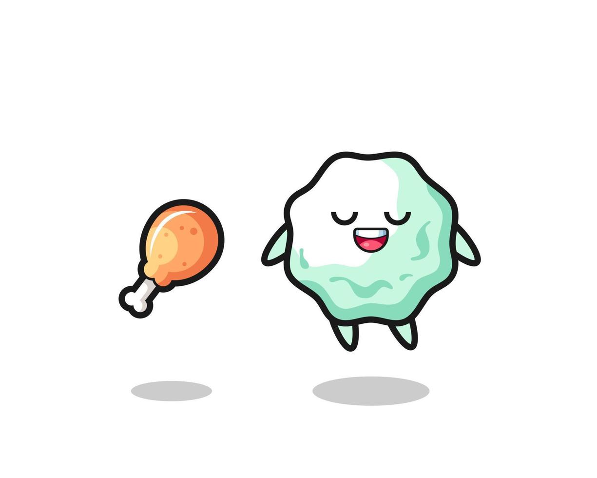 cute chewing gum floating and tempted because of fried chicken vector