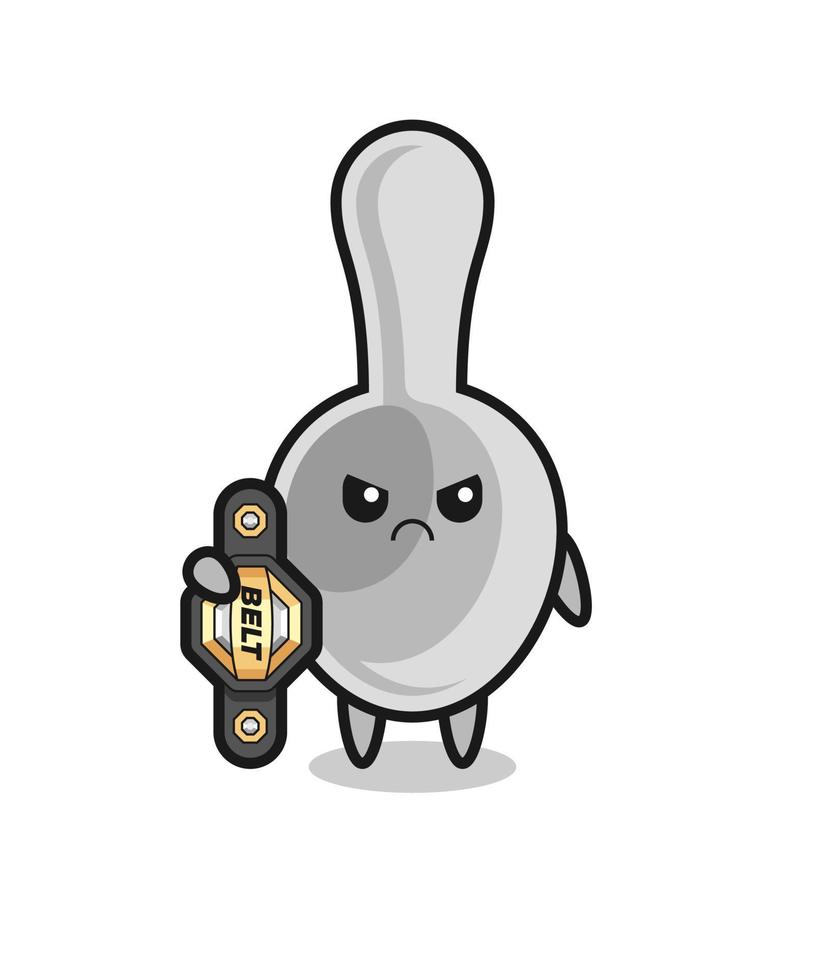 personaje de la mascota de la cuchara como luchador de mma con el cinturón de campeón vector