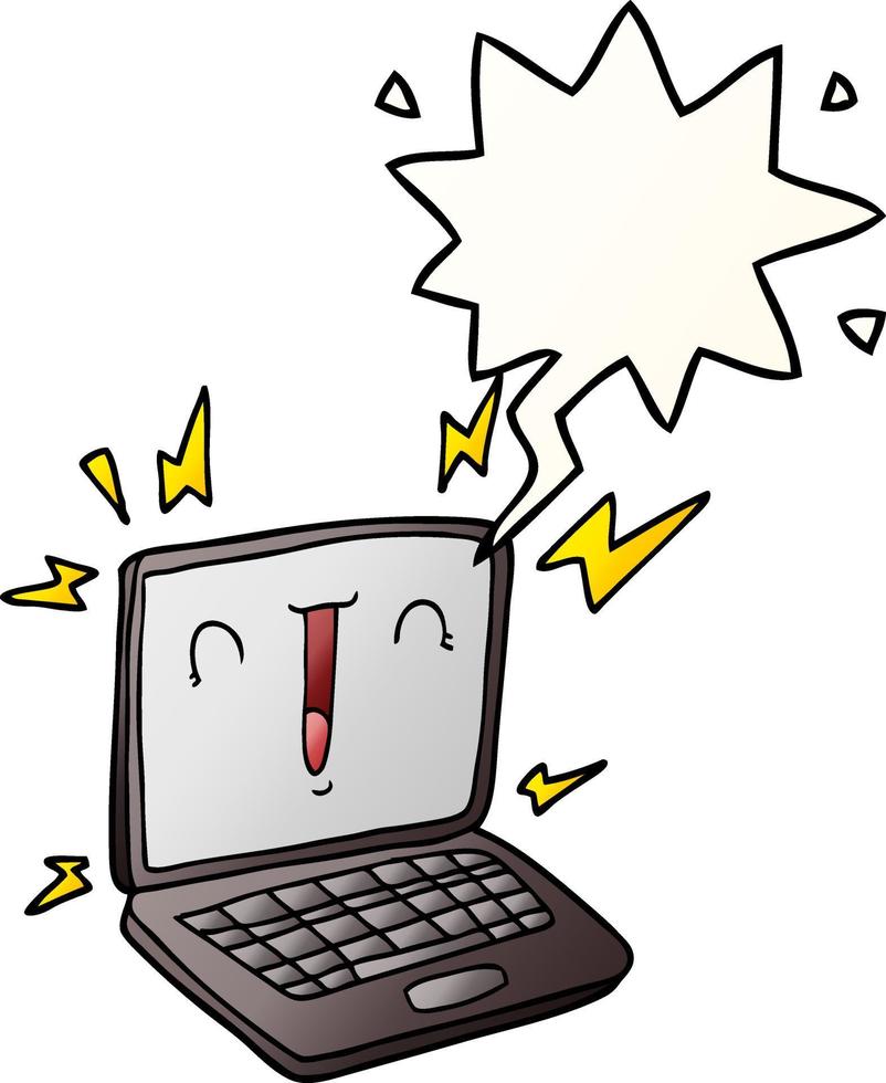 cartoon laptop computer and speech bubble in smooth gradient style vector