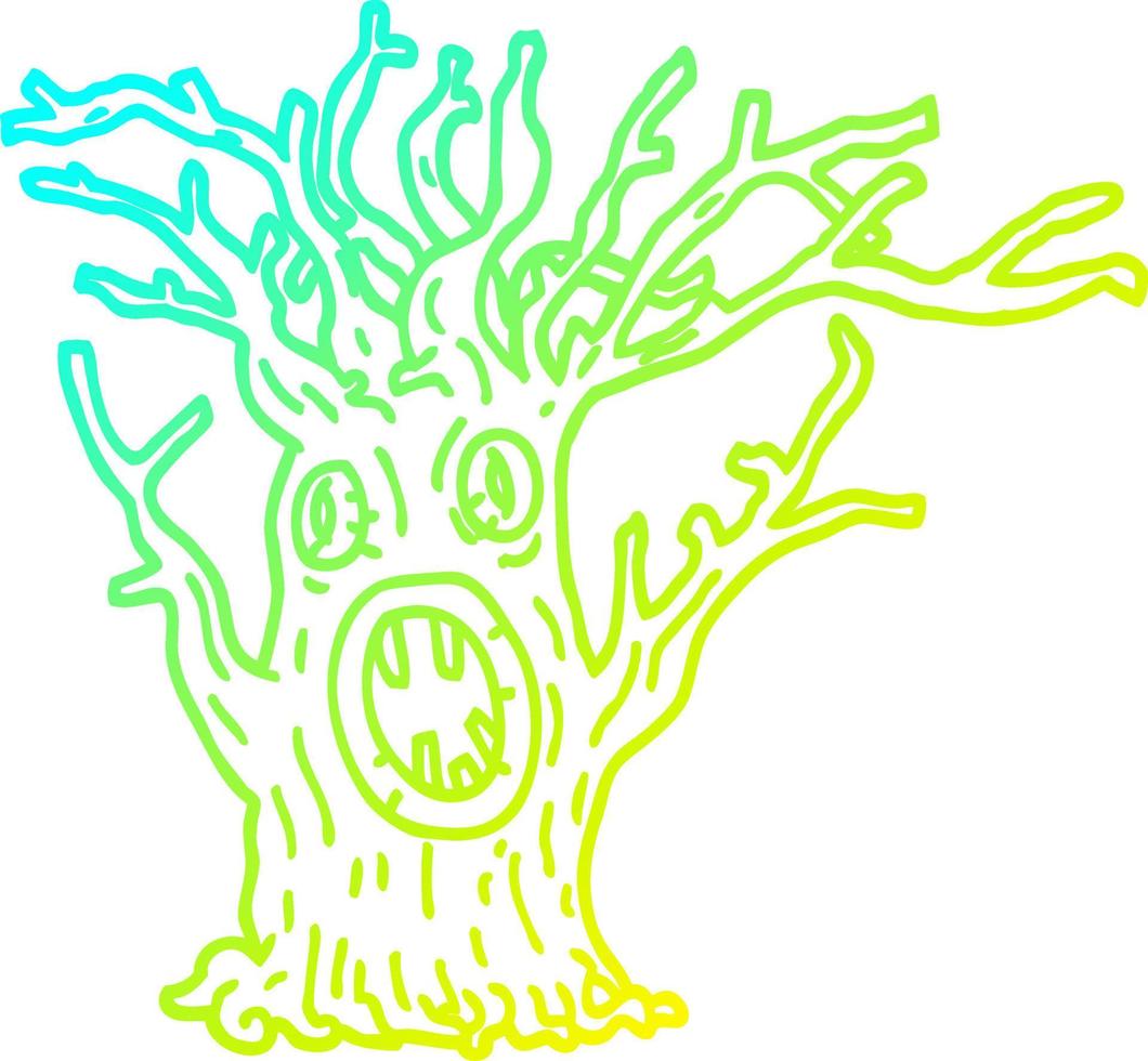 frío gradiente línea dibujo dibujos animados espeluznante árbol vector