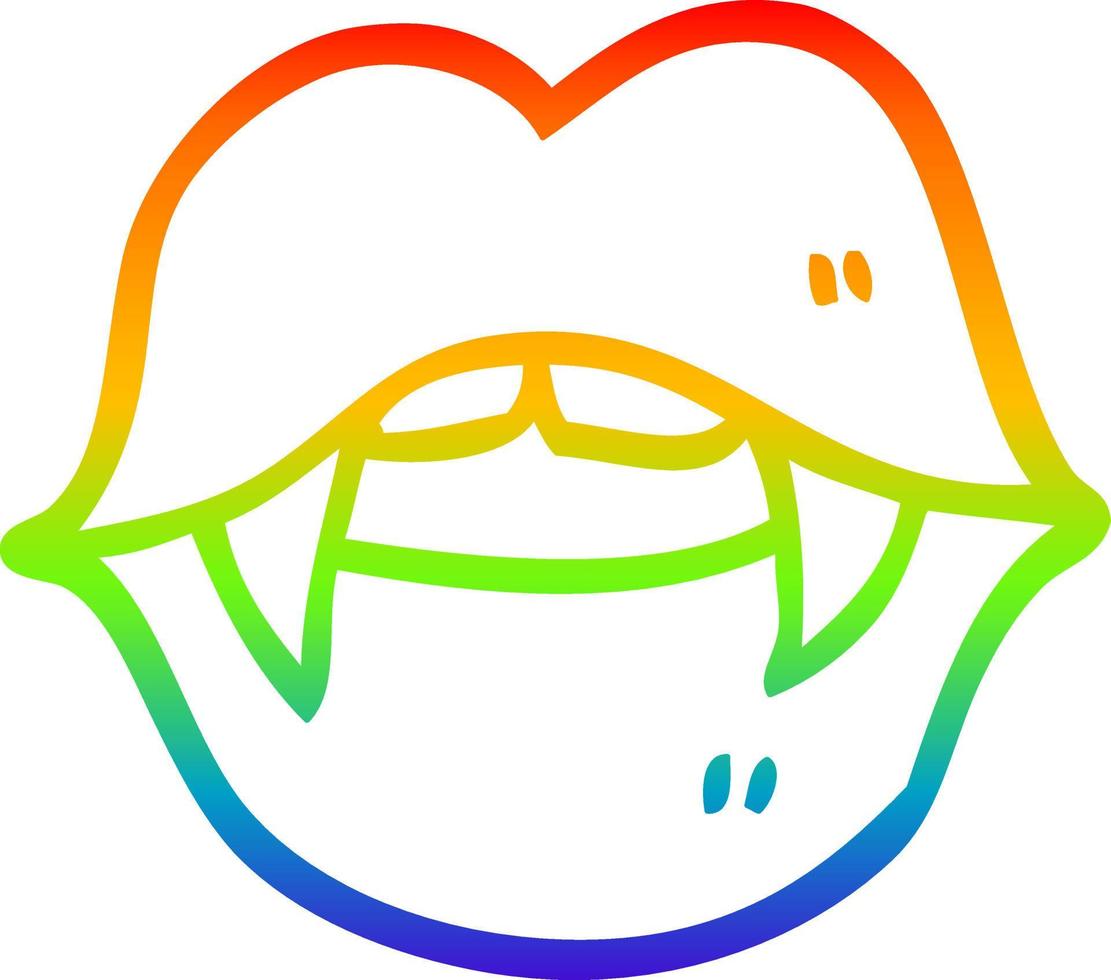 rainbow gradient line drawing cartoon vampire mouth vector