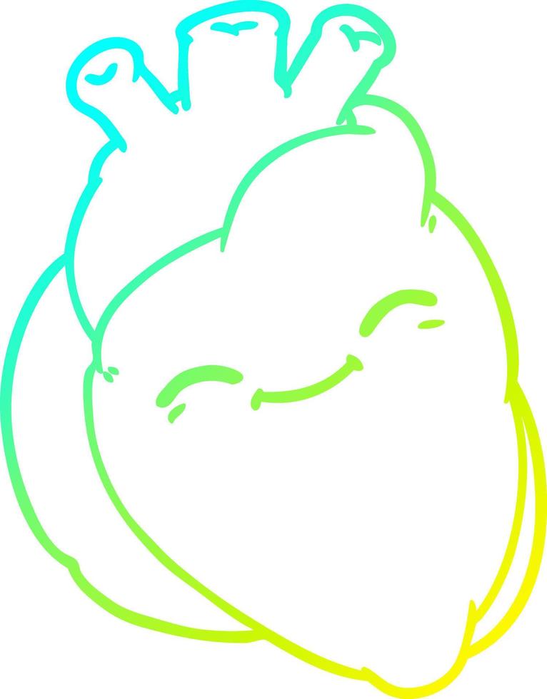 cold gradient line drawing cartoon happy heart vector