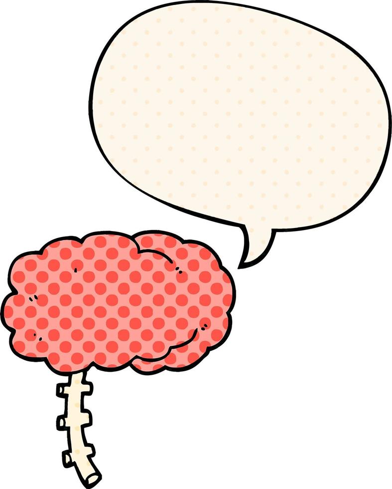 cartoon brain and speech bubble in comic book style vector