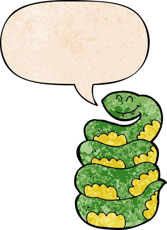 cartoon snake and speech bubble in retro texture style vector