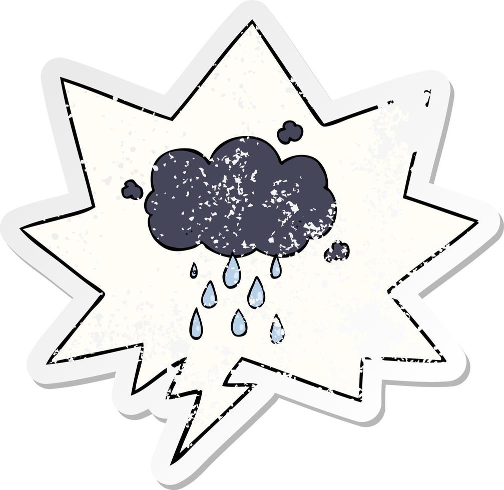 cartoon cloud raining and speech bubble distressed sticker vector