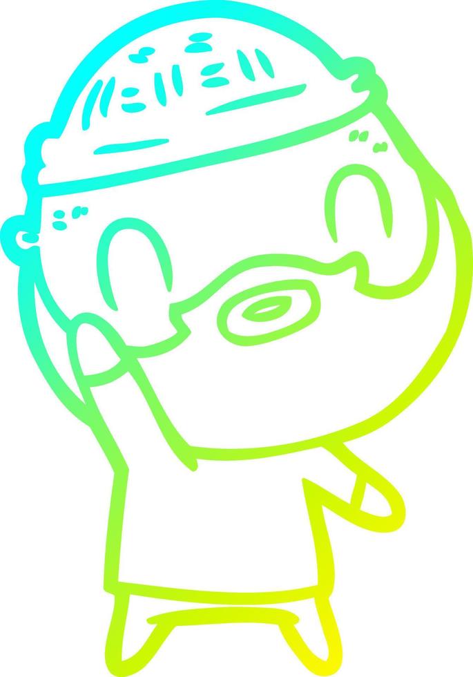 cold gradient line drawing cartoon bearded man vector