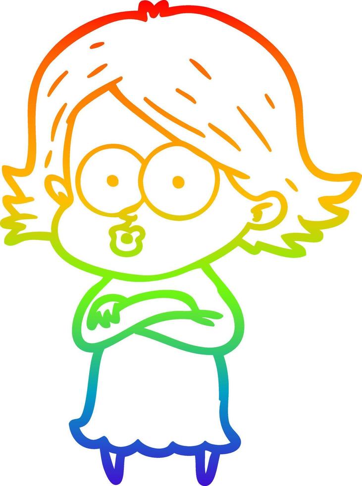 rainbow gradient line drawing cartoon girl pouting vector