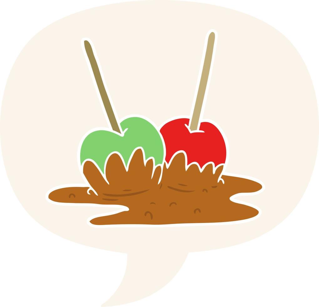 cartoon toffee apples and speech bubble in retro style vector