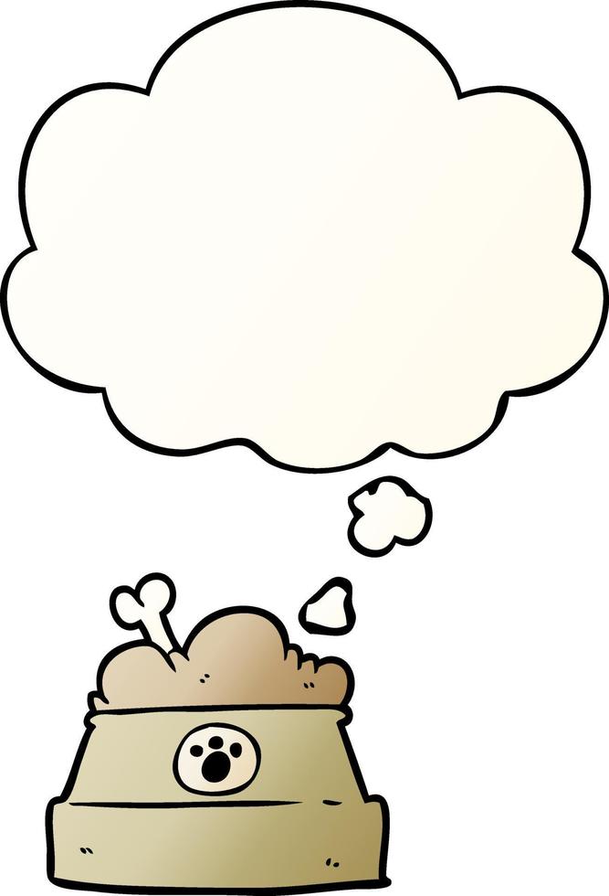 cartoon bowl of dog food and thought bubble in smooth gradient style vector