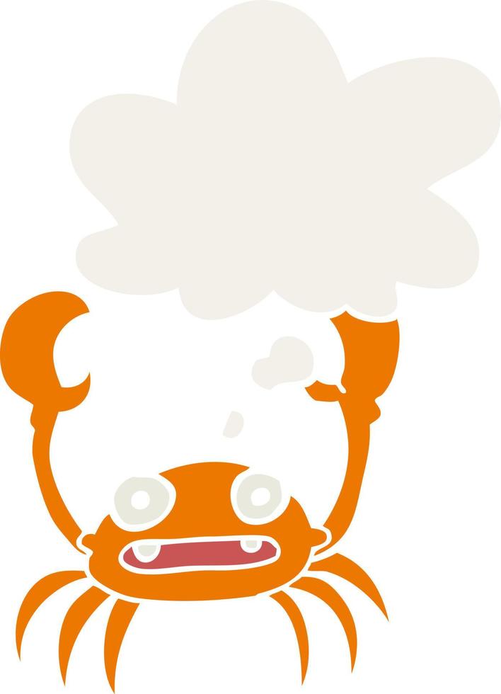 cartoon crab and thought bubble in retro style vector