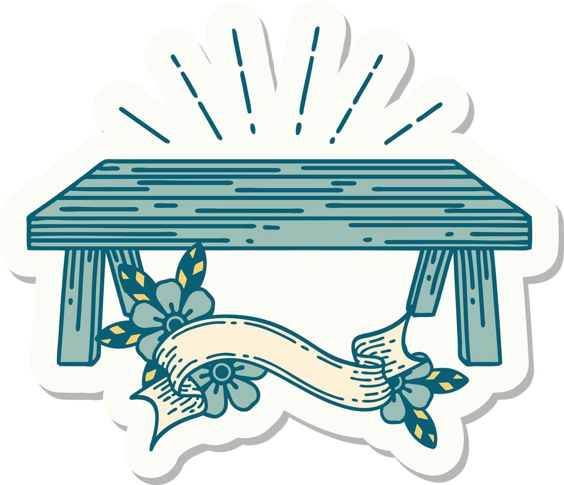 pegatina de una mesa de madera estilo tatuaje vector
