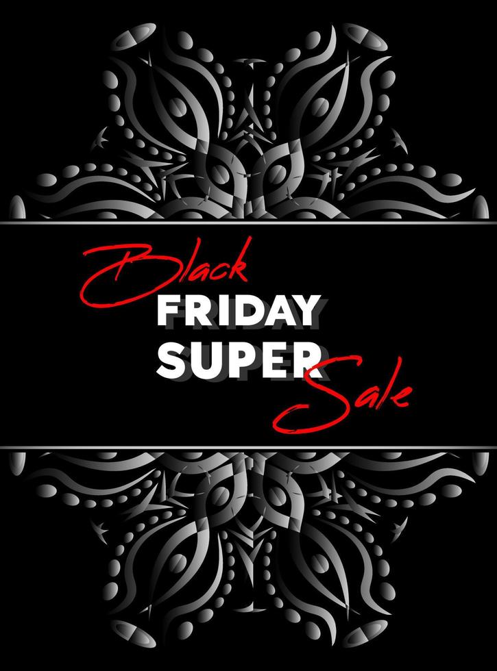 Black Friday. Sale banner, flyer. Text and abstract ornament on black background. vector