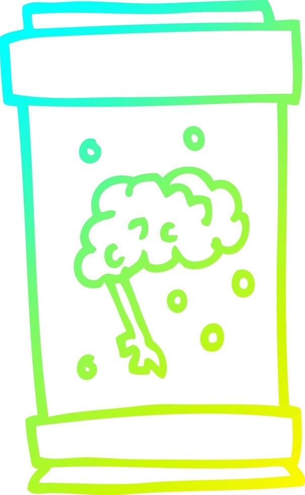 cold gradient line drawing cartoon brain in jar vector