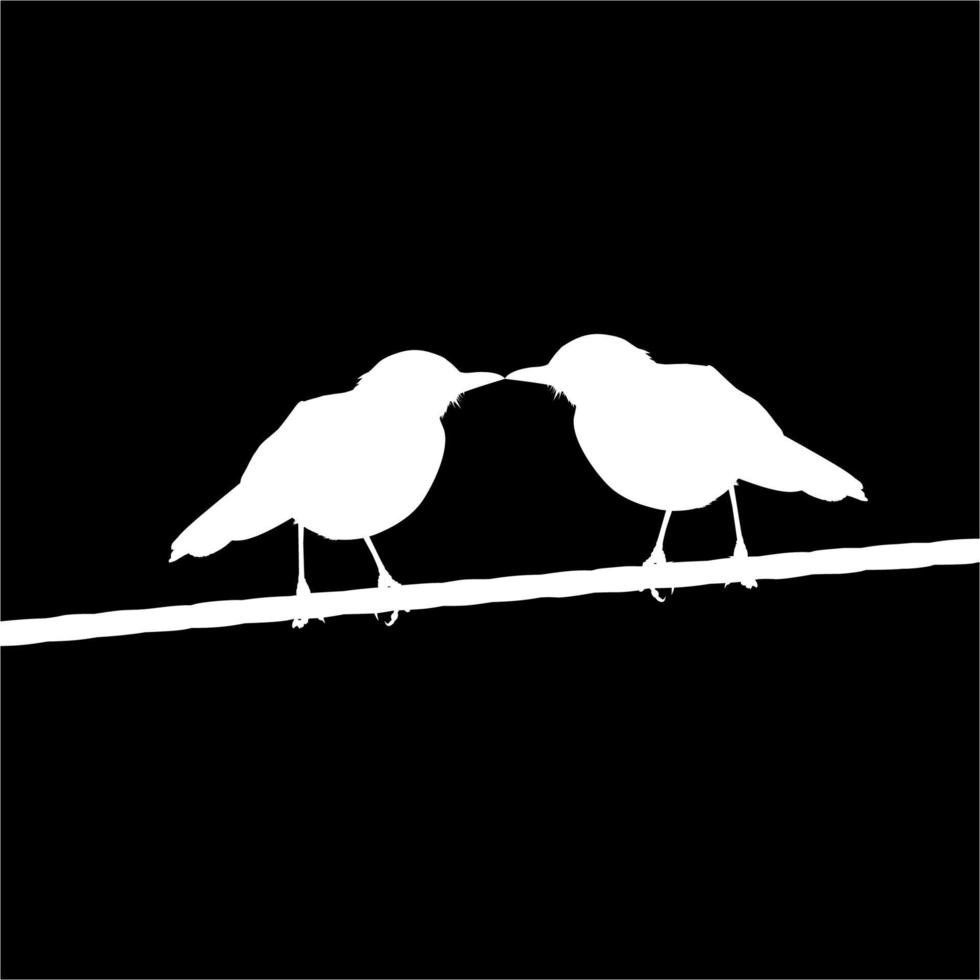 Silhouette of the Standing Pair of the Bird on the Electrical Wire. Vector Illustration