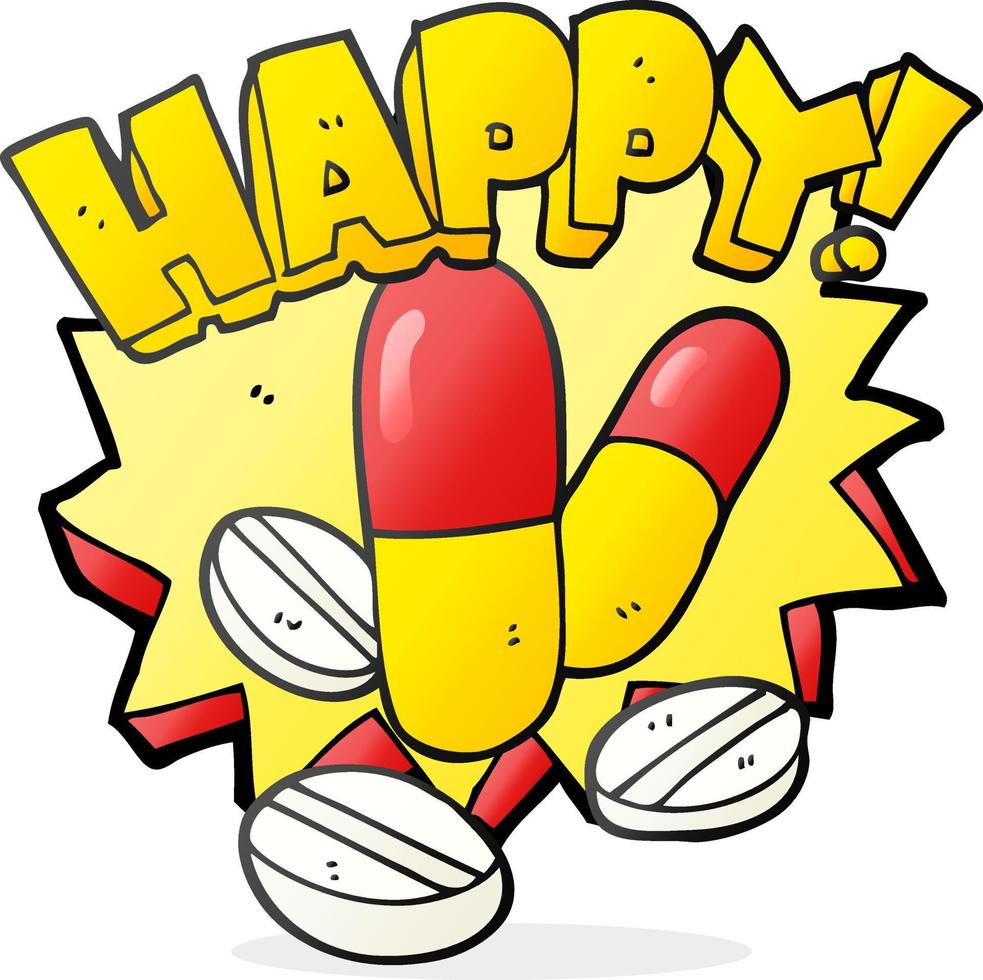 freehand drawn cartoon happy pills vector