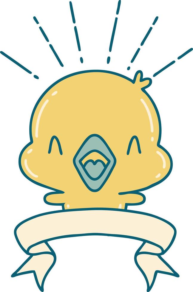 scroll banner with tattoo style singing chick vector