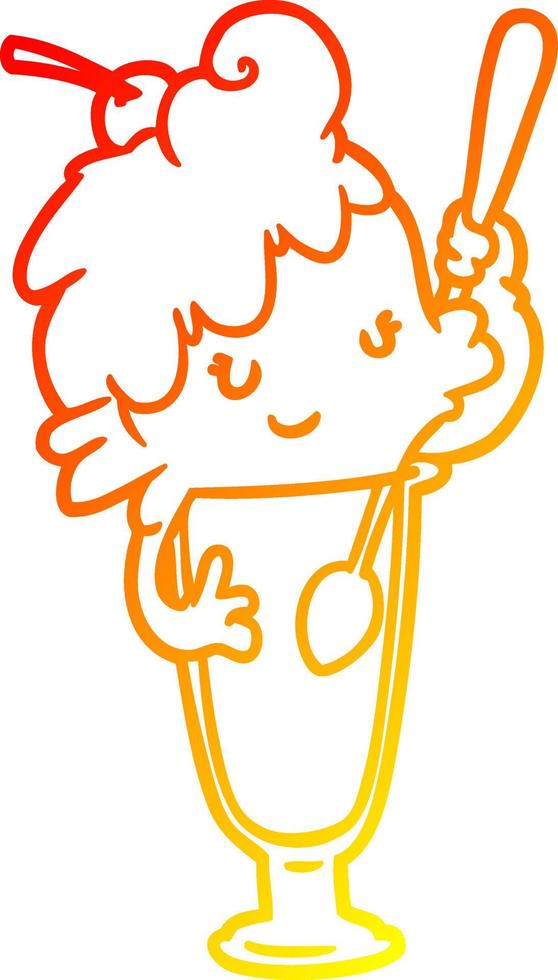 warm gradient line drawing ice cream soda girl vector