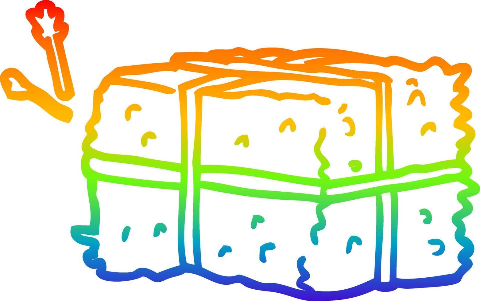 rainbow gradient line drawing cartoon bale of hay vector