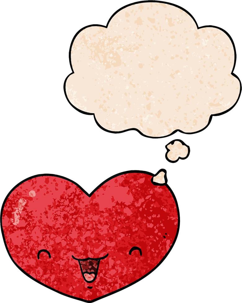 cartoon love heart character and thought bubble in grunge texture pattern style vector