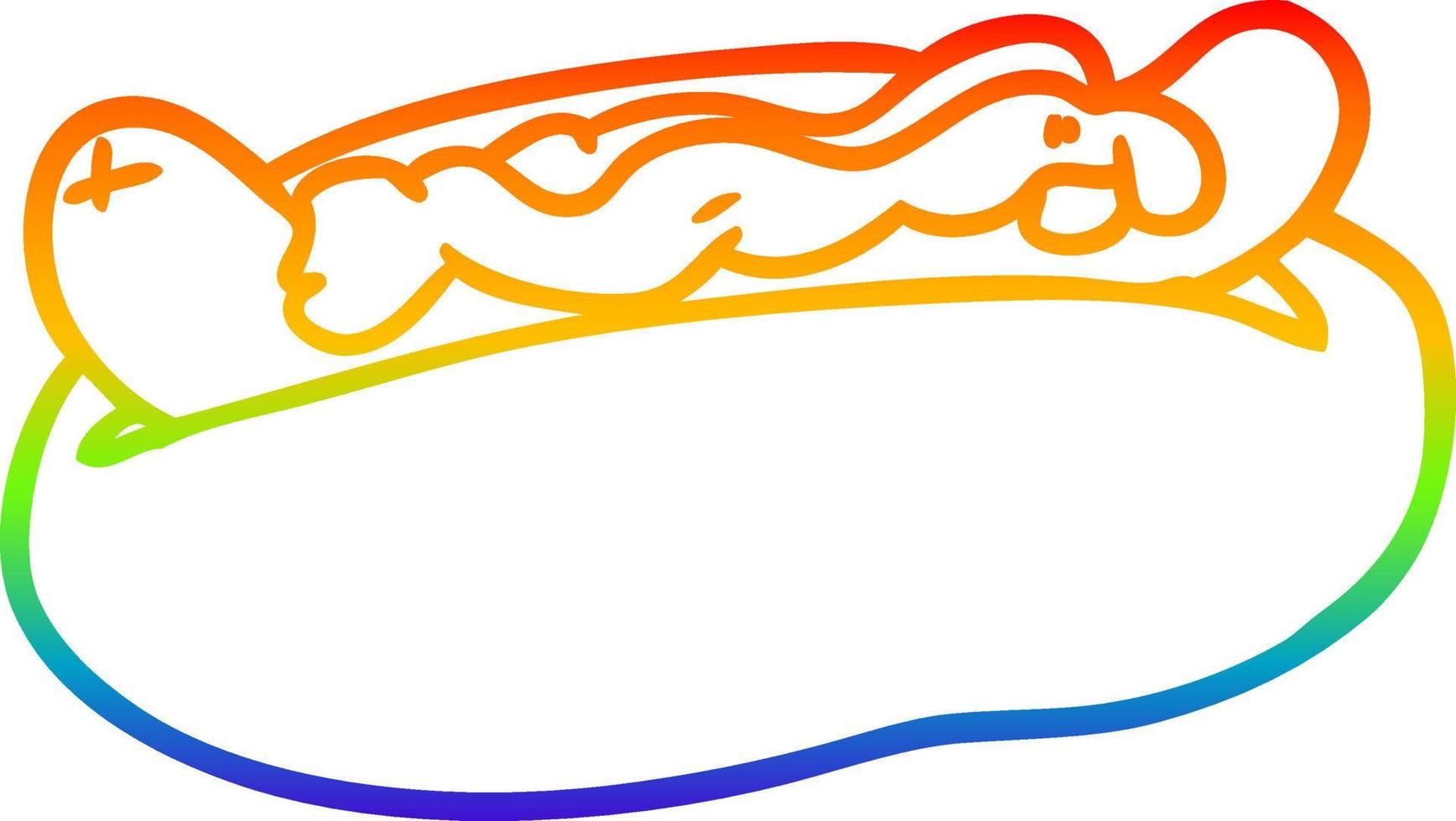 rainbow gradient line drawing hotdog with mustard and ketchup vector