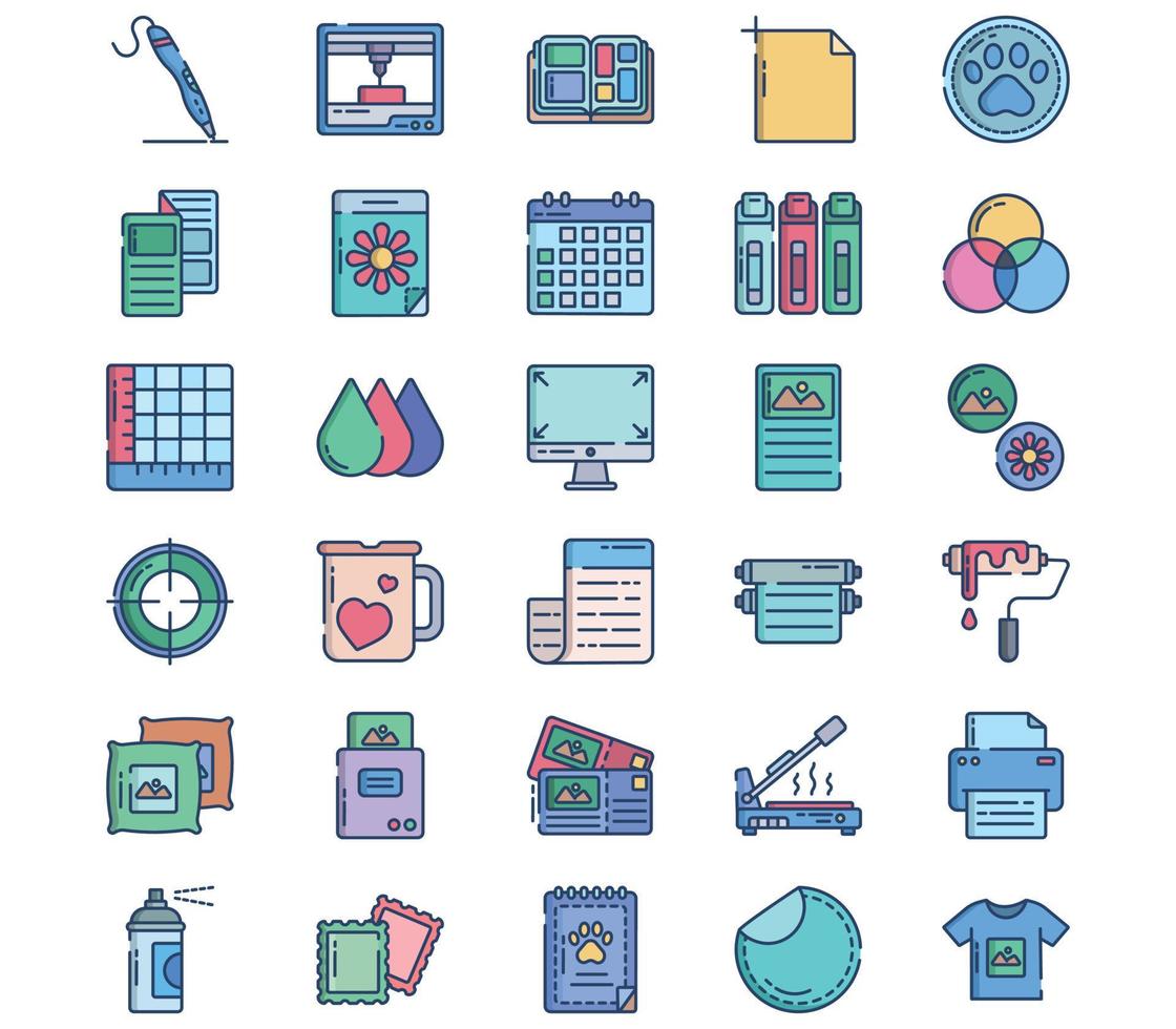 conjunto de iconos de equipos de impresión e impresión vector