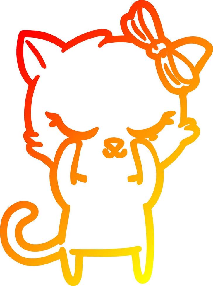 warm gradient line drawing cute cartoon cat with bow vector