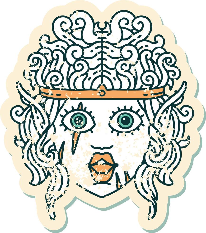 Retro Tattoo Style elf barbarian character face vector
