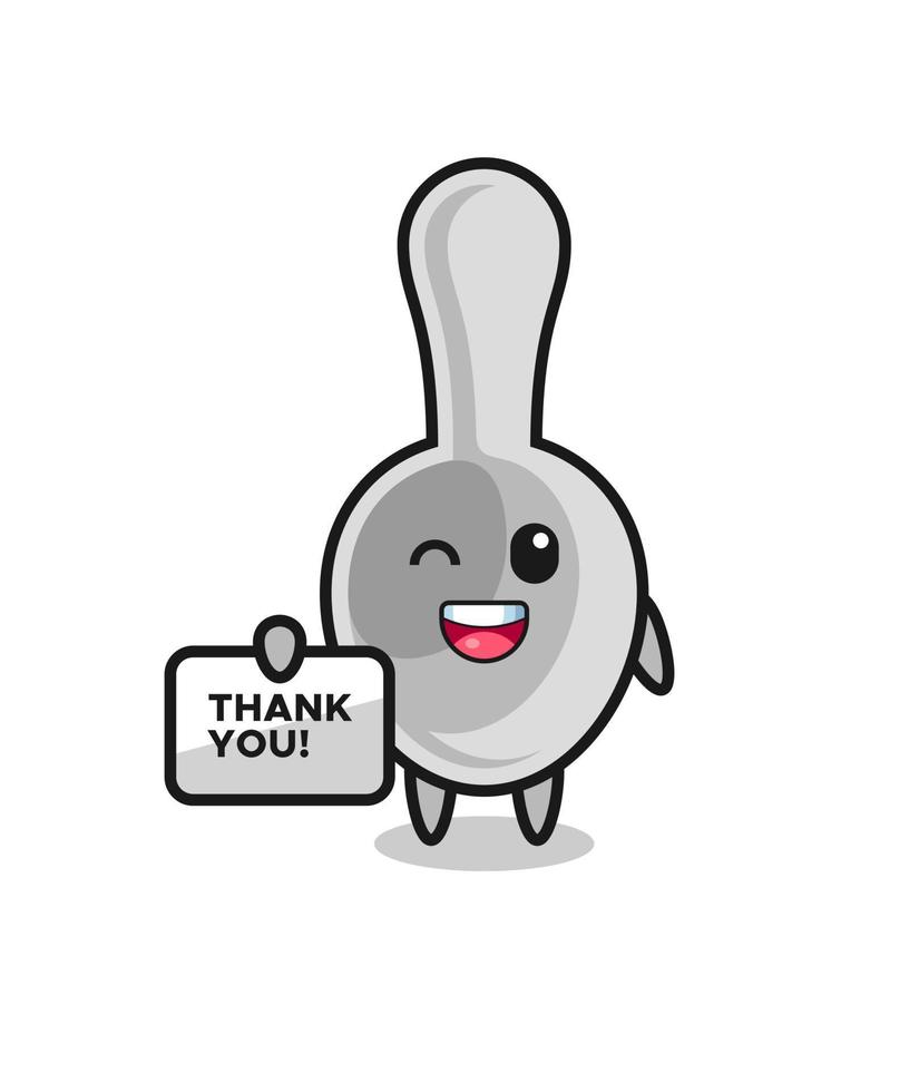 the mascot of the spoon holding a banner that says thank you vector