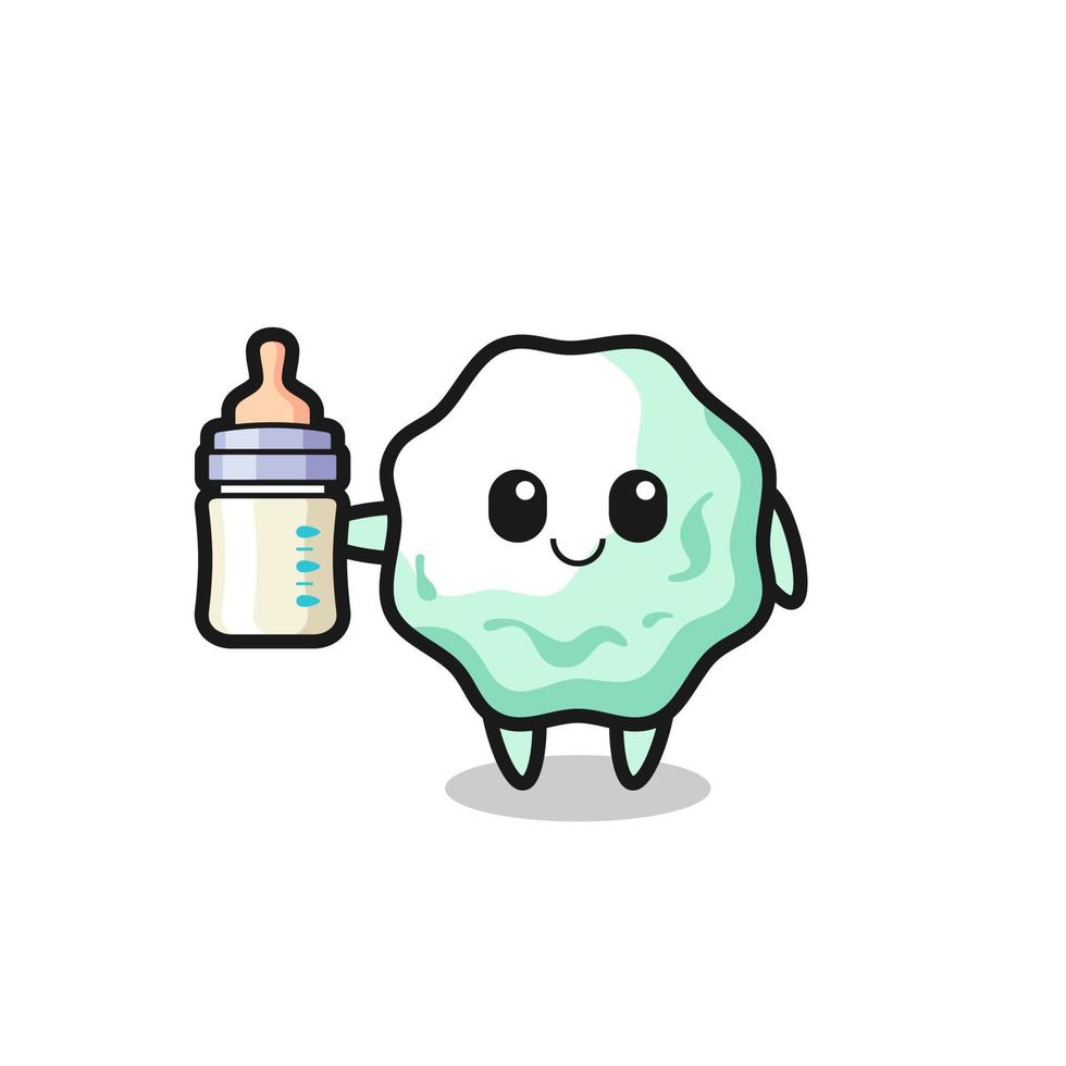 baby chewing gum cartoon character with milk bottle vector