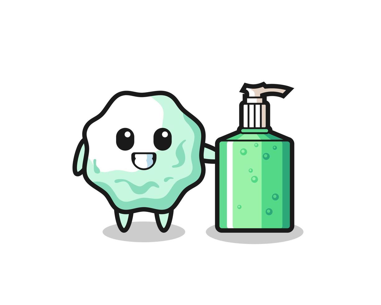 cute chewing gum cartoon with hand sanitizer vector