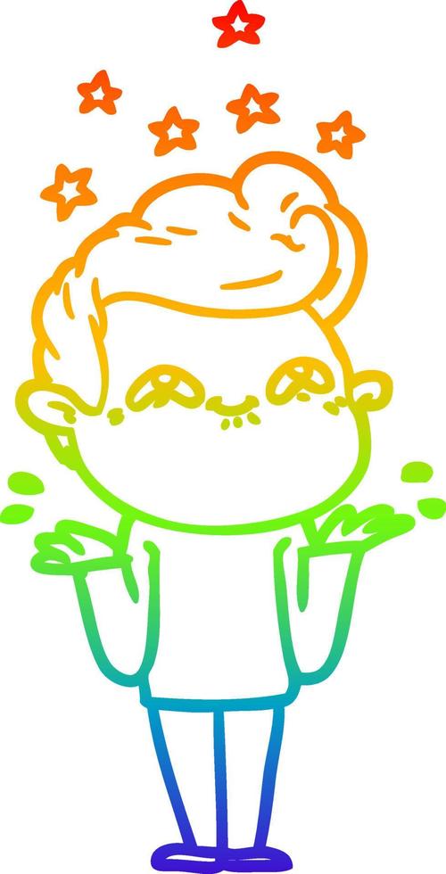 rainbow gradient line drawing excited man cartoon vector