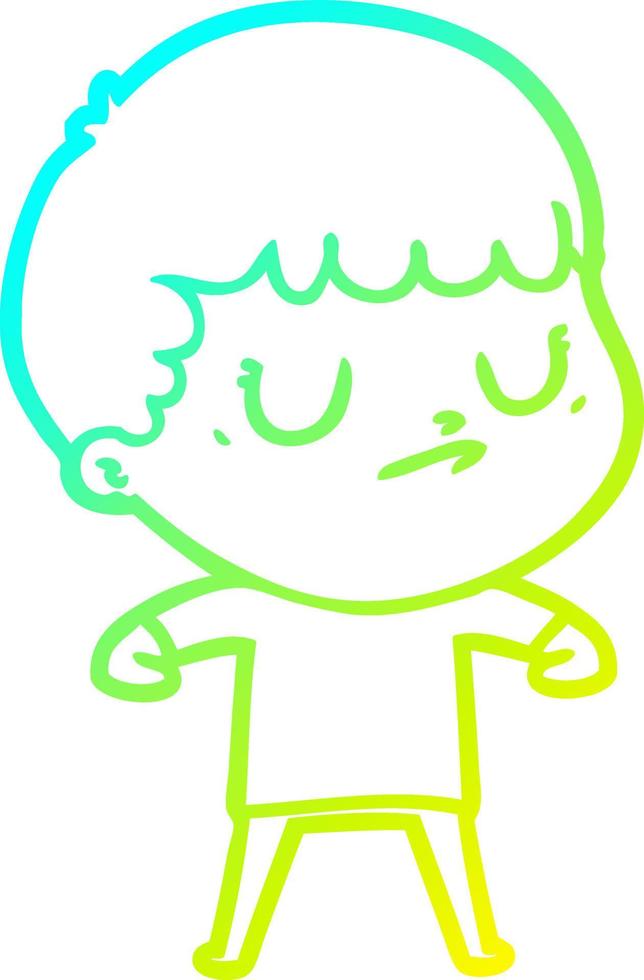cold gradient line drawing cartoon grumpy boy vector